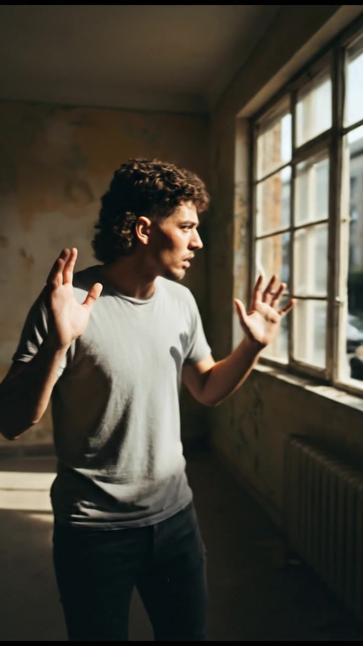 The Mateo with a shocked expression, standing with his hands raised in disbelief.