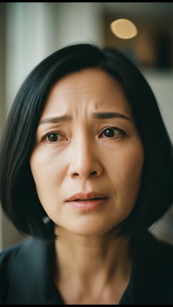 A close-up of Li's face, showing a mixture of realization and vulnerability.