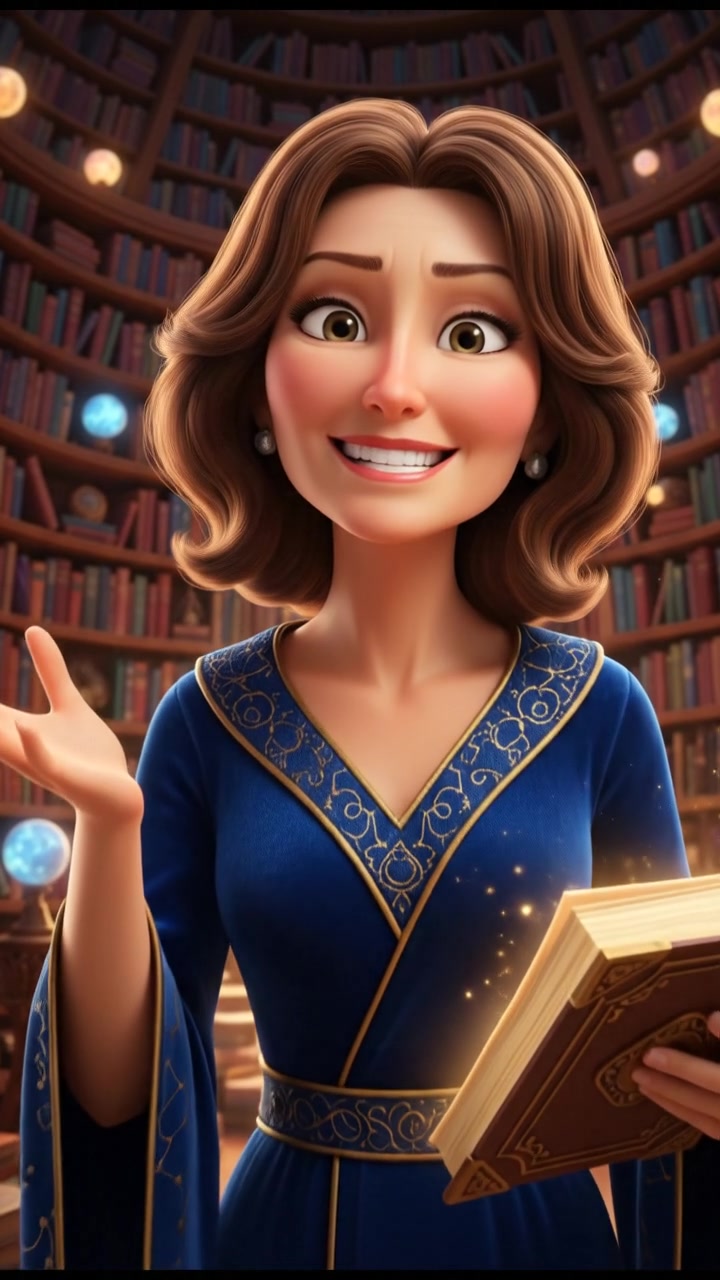 A close-up of The Susan as she explains with a wise expression.