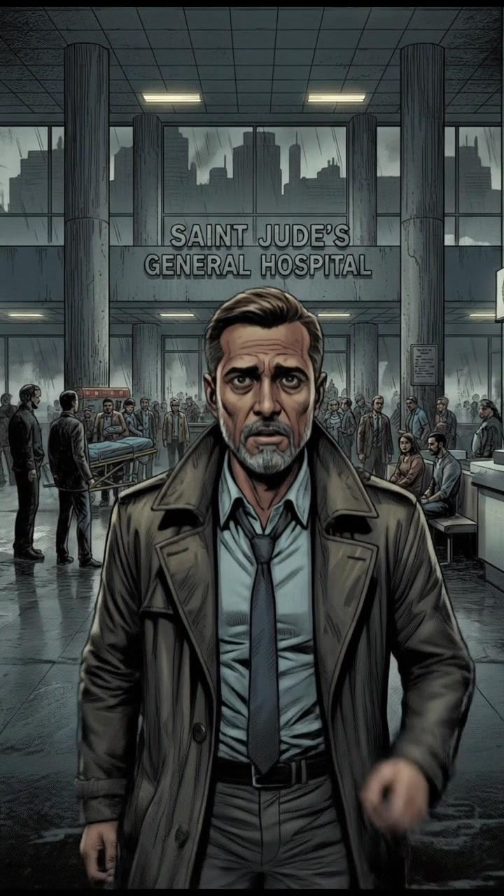 Raj entering the hospital lobby, with a worried look on his face.