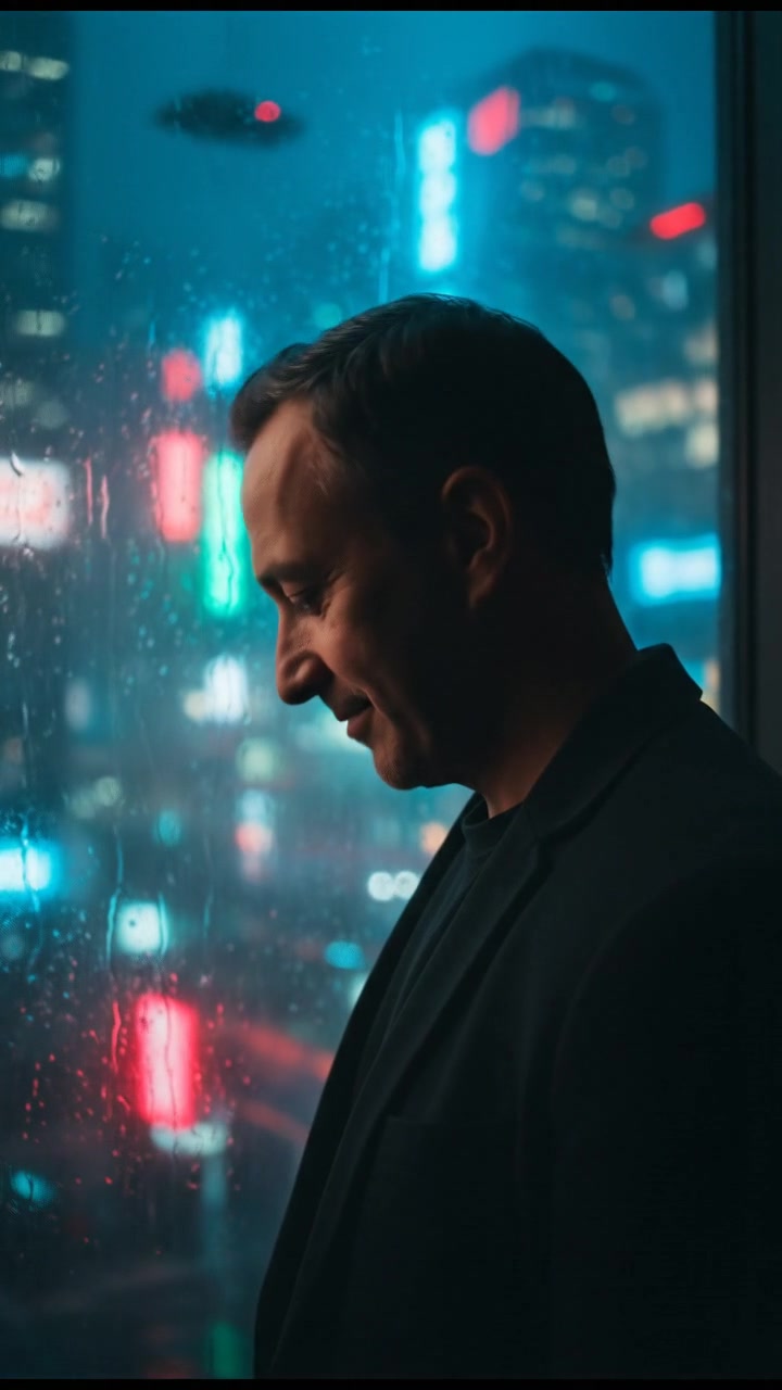 Omar standing near a window, looking contemplatively outside, with a faint smile on his face.