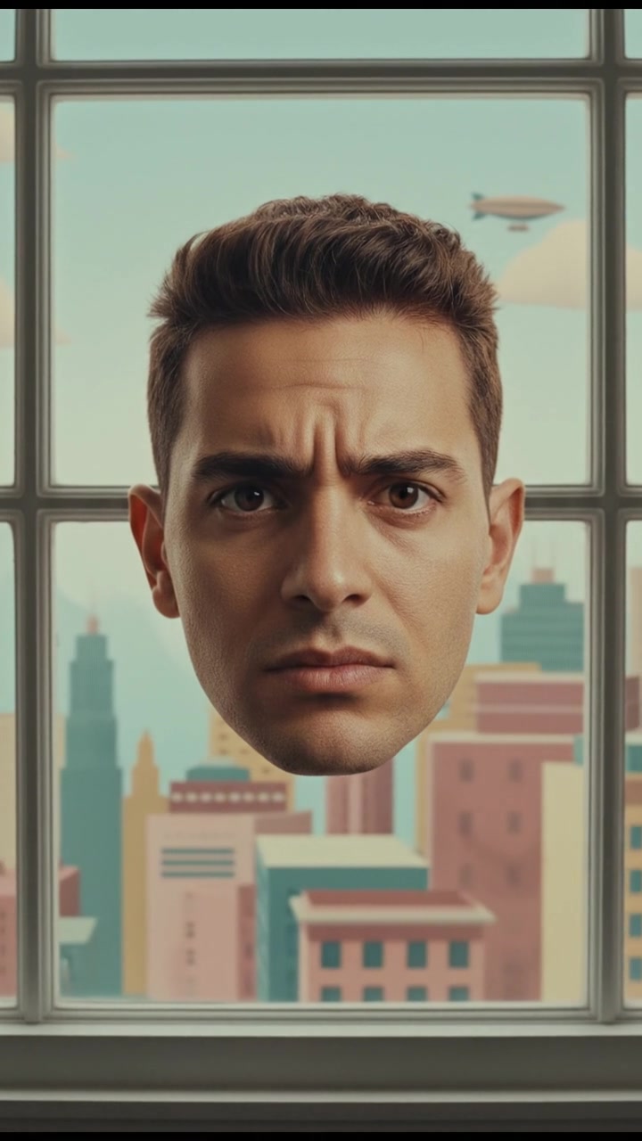 A close-up of the Amir's face, with furrowed brows, as he gazes out the window.