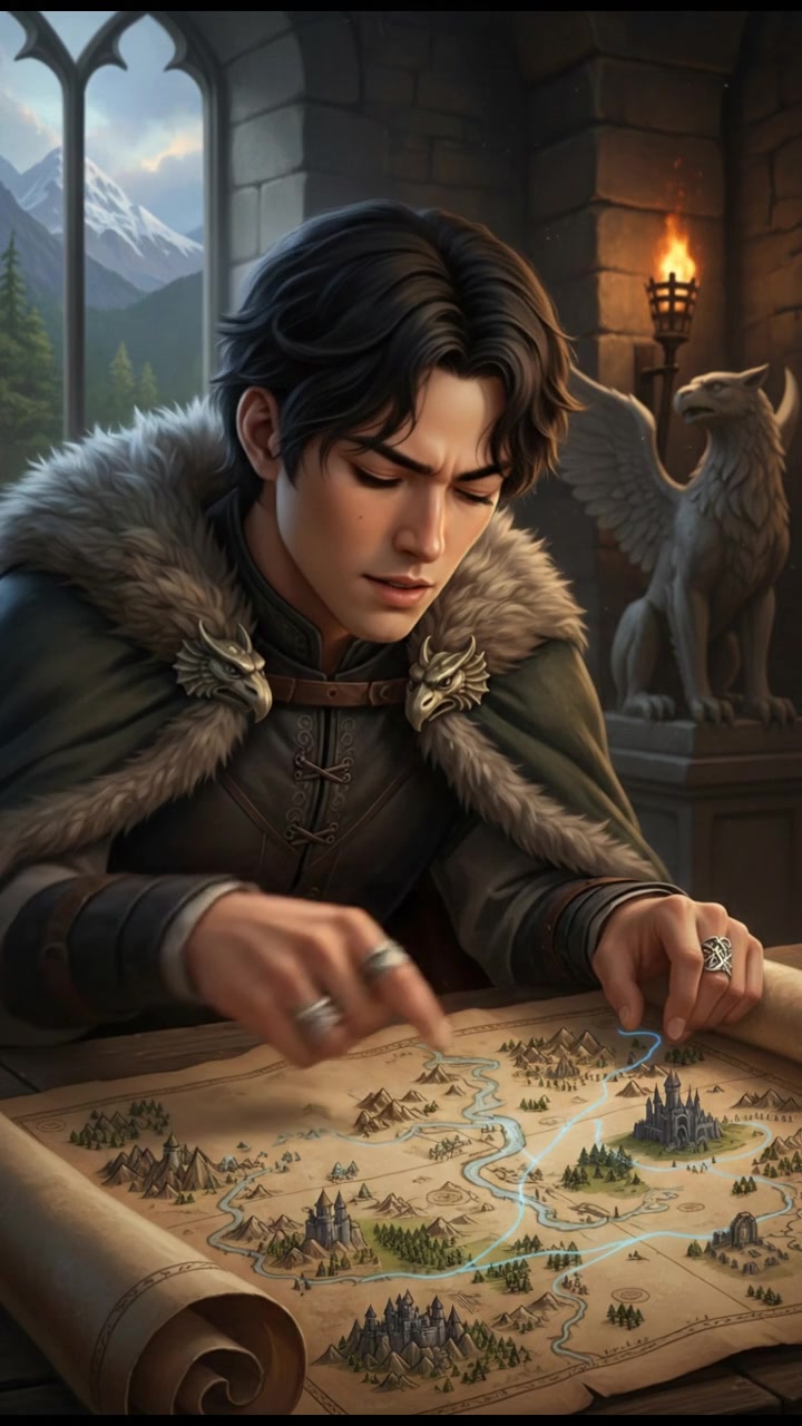 A close-up of the Ken studying a map with a look of curiosity on his face.