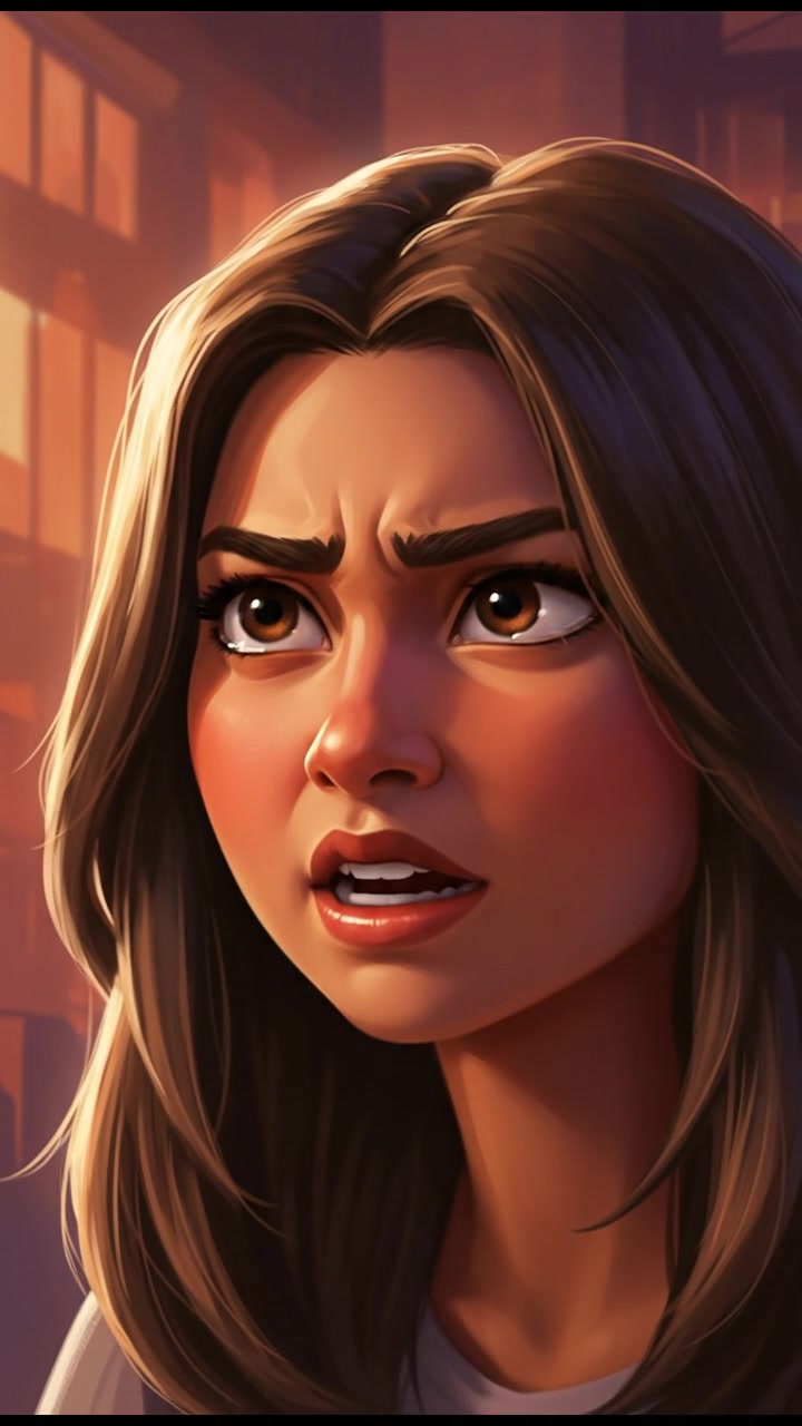 A close-up of Priya's face showing intense emotion, her brow furrowing as she speaks.