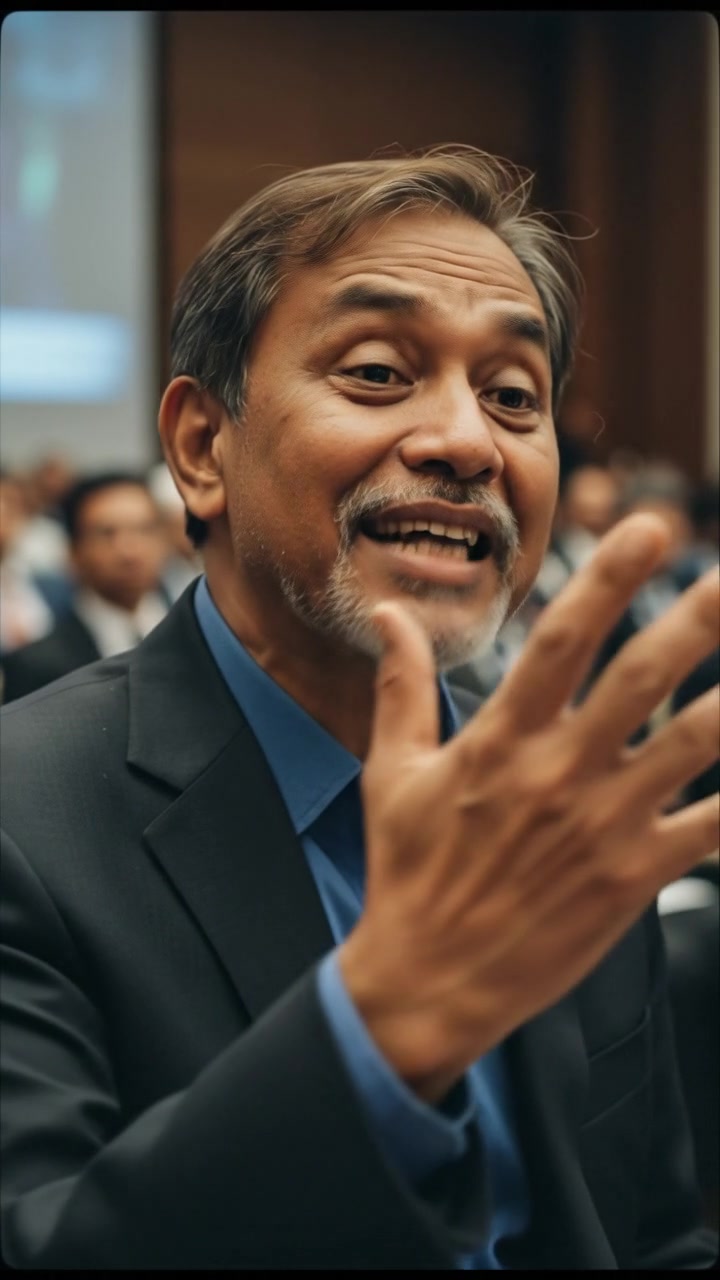 Raj passionately speaking about Pancasila, with a close-up of his hand gesturing as he emphasizes his point.