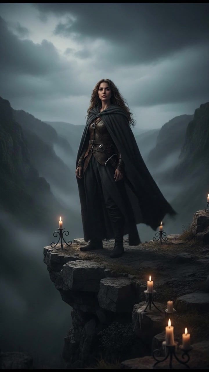 The Maya standing confidently at the edge of a cliff, overlooking a vast valley below.