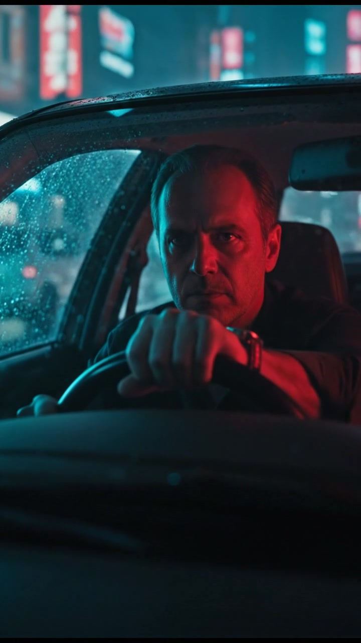 The Omar in a car, gripping the steering wheel tightly, with a determined expression.