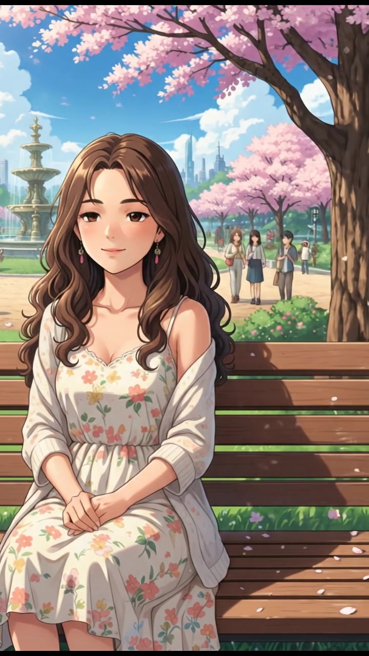 The Maya sitting on a park bench, watching people walk by with a peaceful expression.