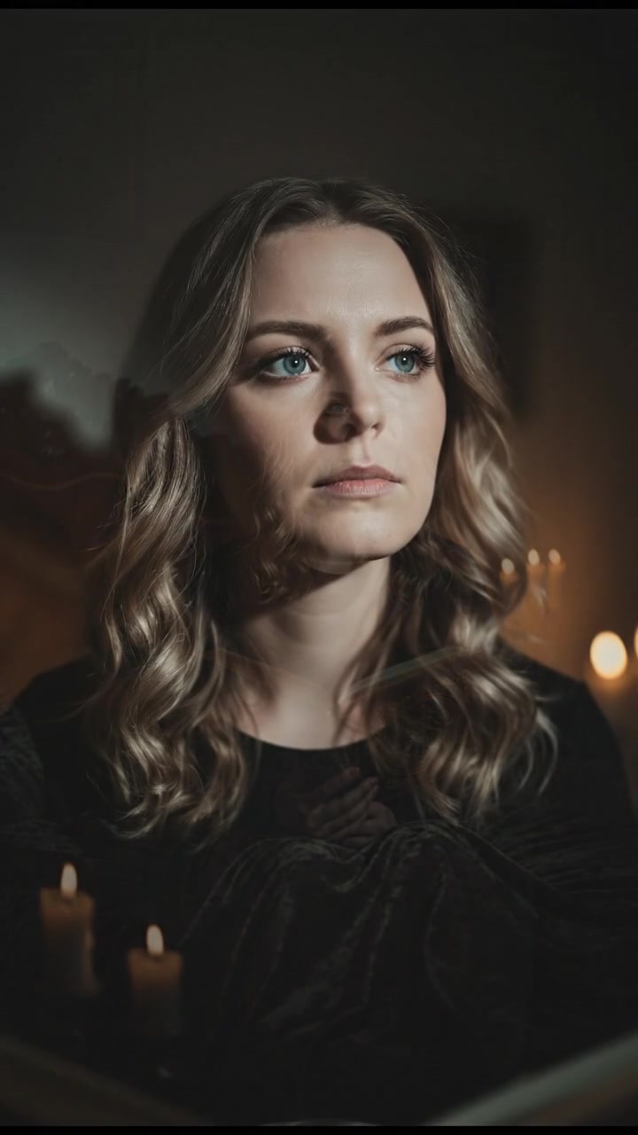A close-up of Ashley sitting on her bed, looking contemplative with a dream journal in her lap.