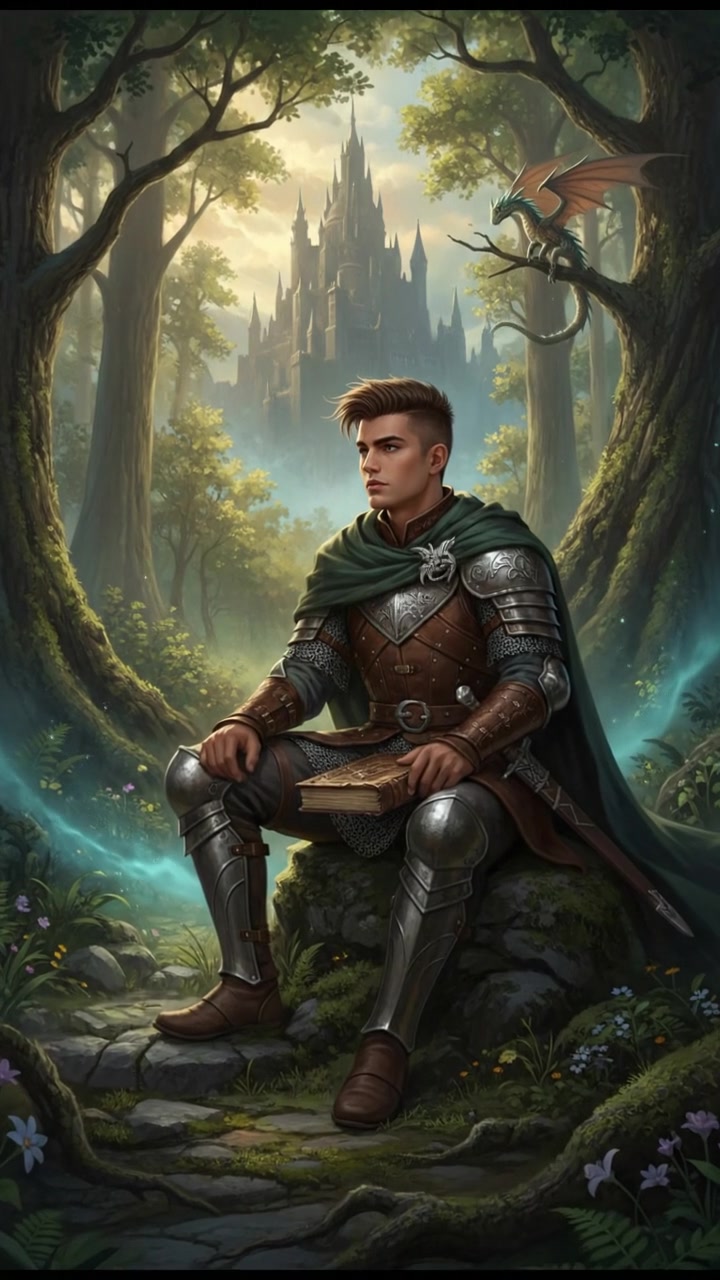 Amir sitting on a rock with a thoughtful expression, surrounded by trees in a peaceful forest.