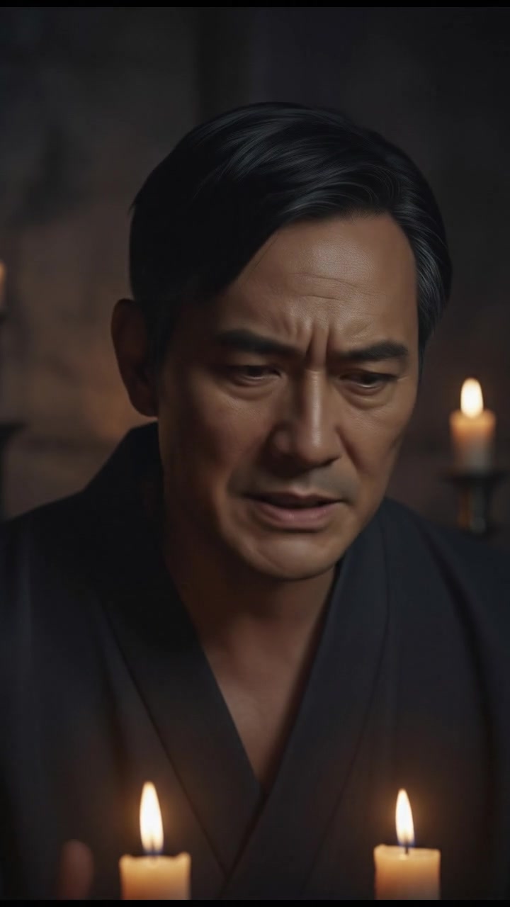 Close-up of Hiro speaking, his expression serious and intense in the shadowy room.