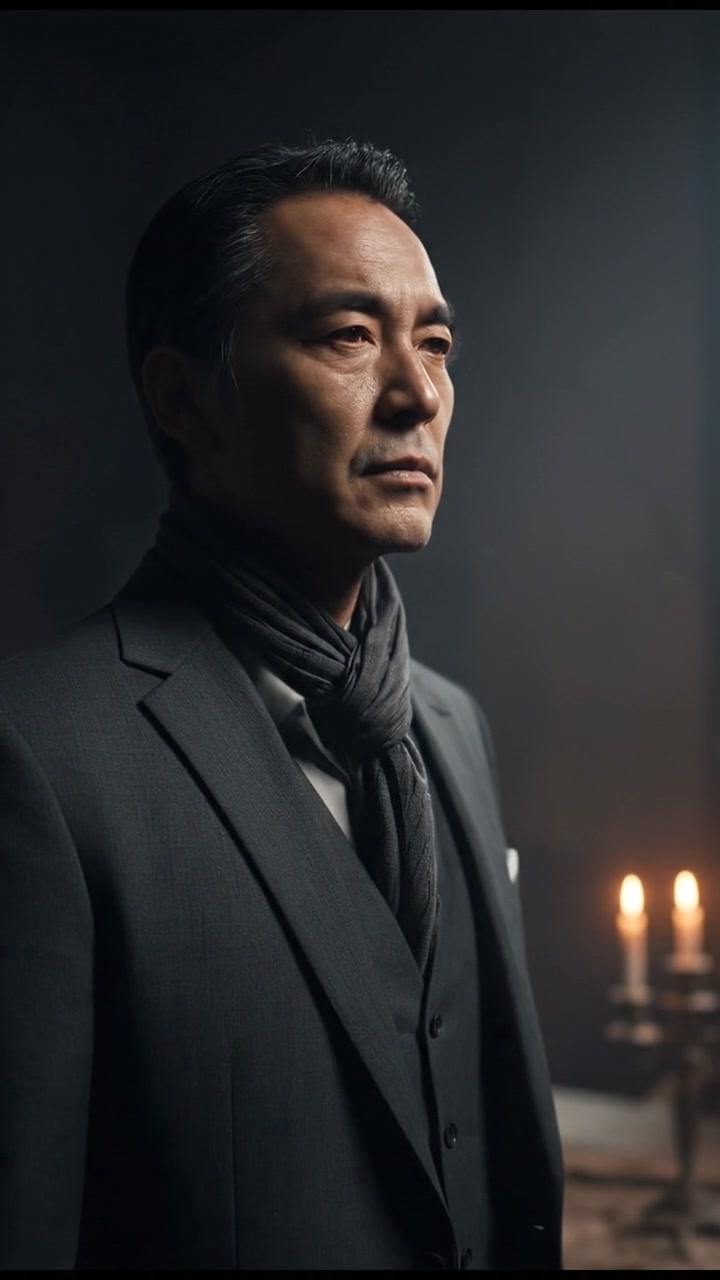 The Hiro standing in a dimly lit room, looking mysterious with shadows casting around him.