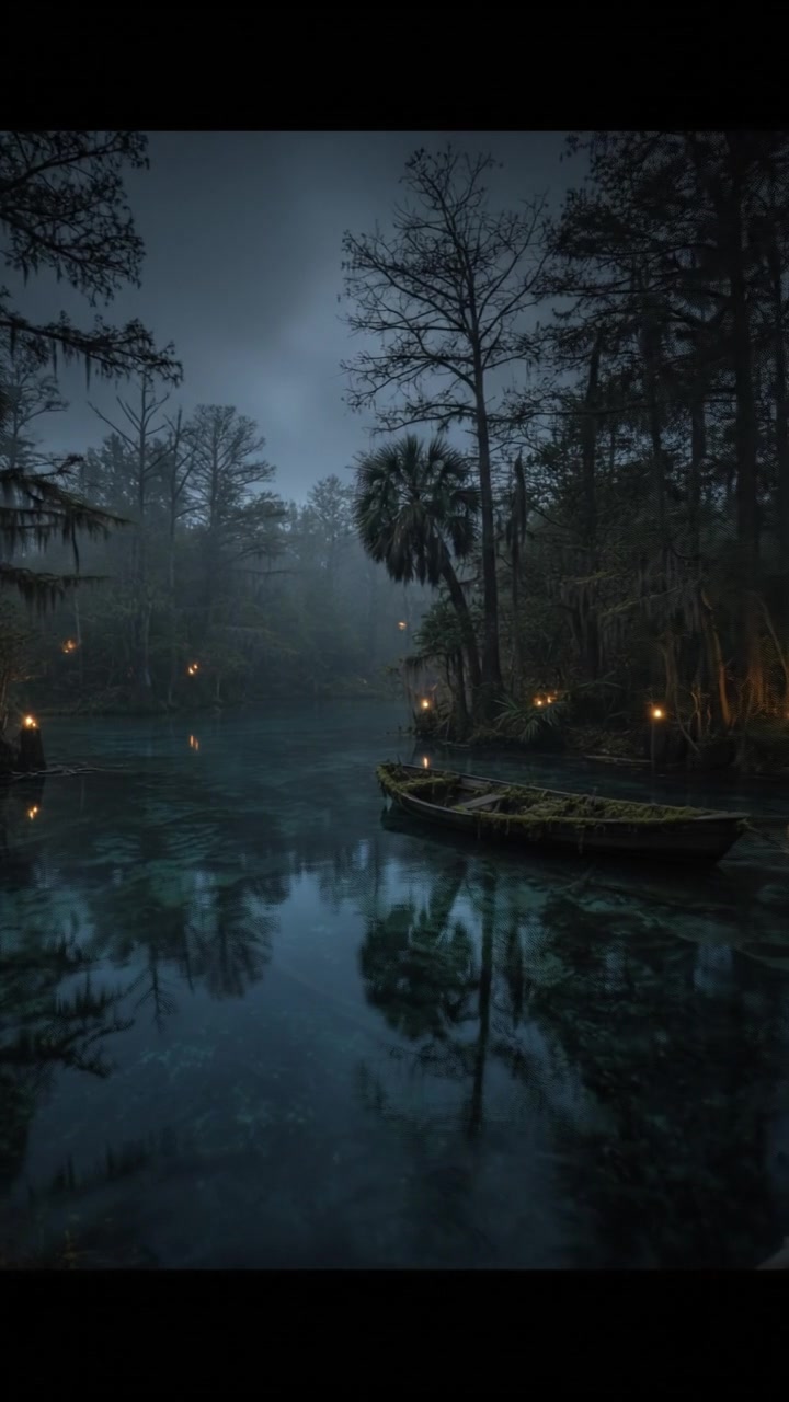 A panoramic view of Weeki Wachee Springs in Florida, showcasing crystal-clear waters surrounded by lush green trees.