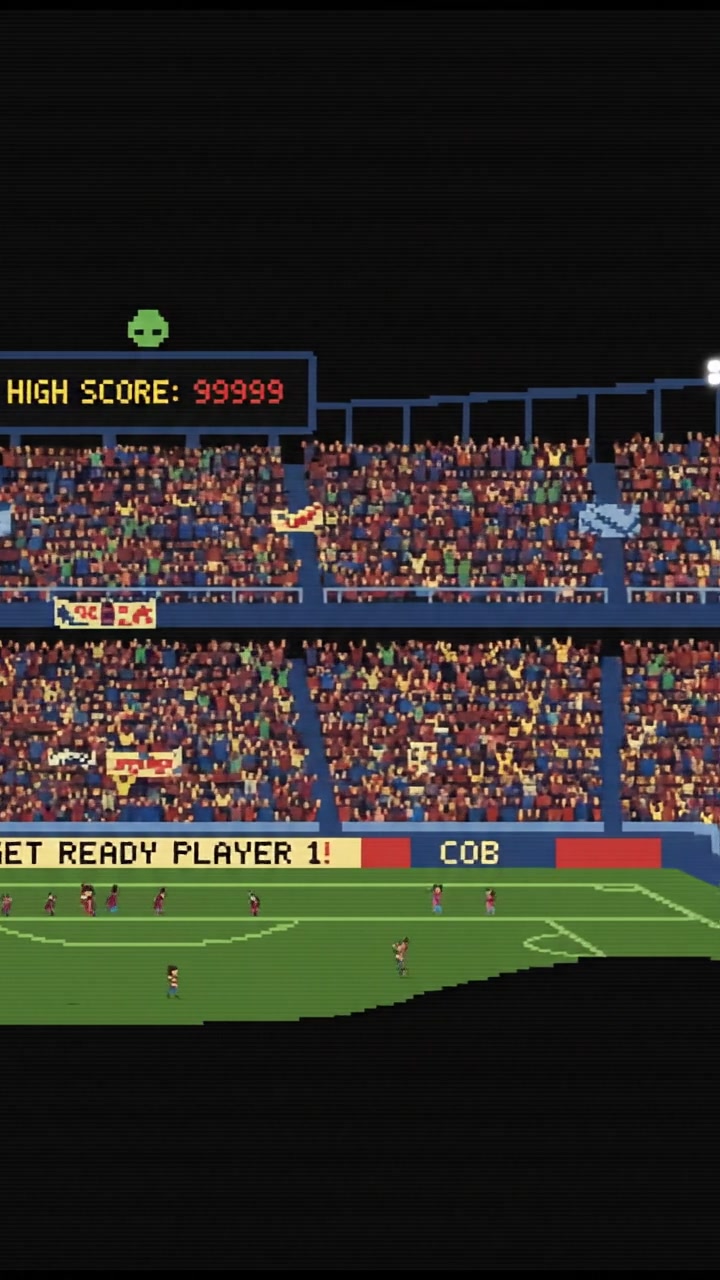 A wide shot of a crowded stadium with fans shouting and waving banners, filled with excitement.