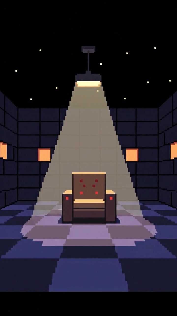 An empty, dimly lit room with a single chair in the center, creating a sense of isolation.