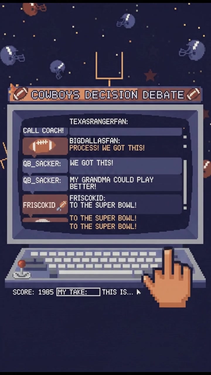 A computer screen displaying a comment section filled with opinions about the Cowboys' decision, with a hand typing a response.