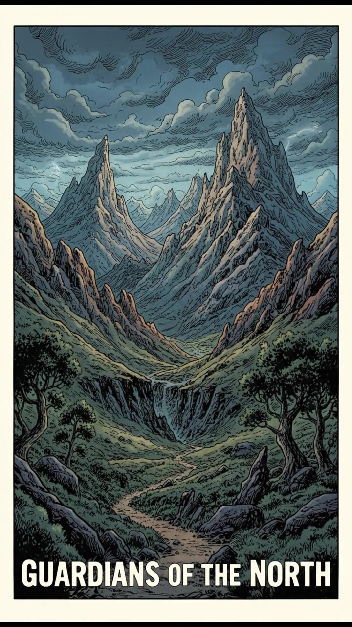 A panoramic view of the Scottish Highlands with mountainous terrain and a cloudy sky, symbolizing the land's beauty.