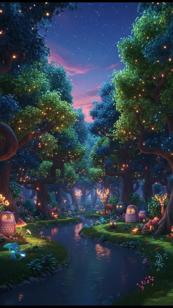 Family Night View in Jungle - Anime Style