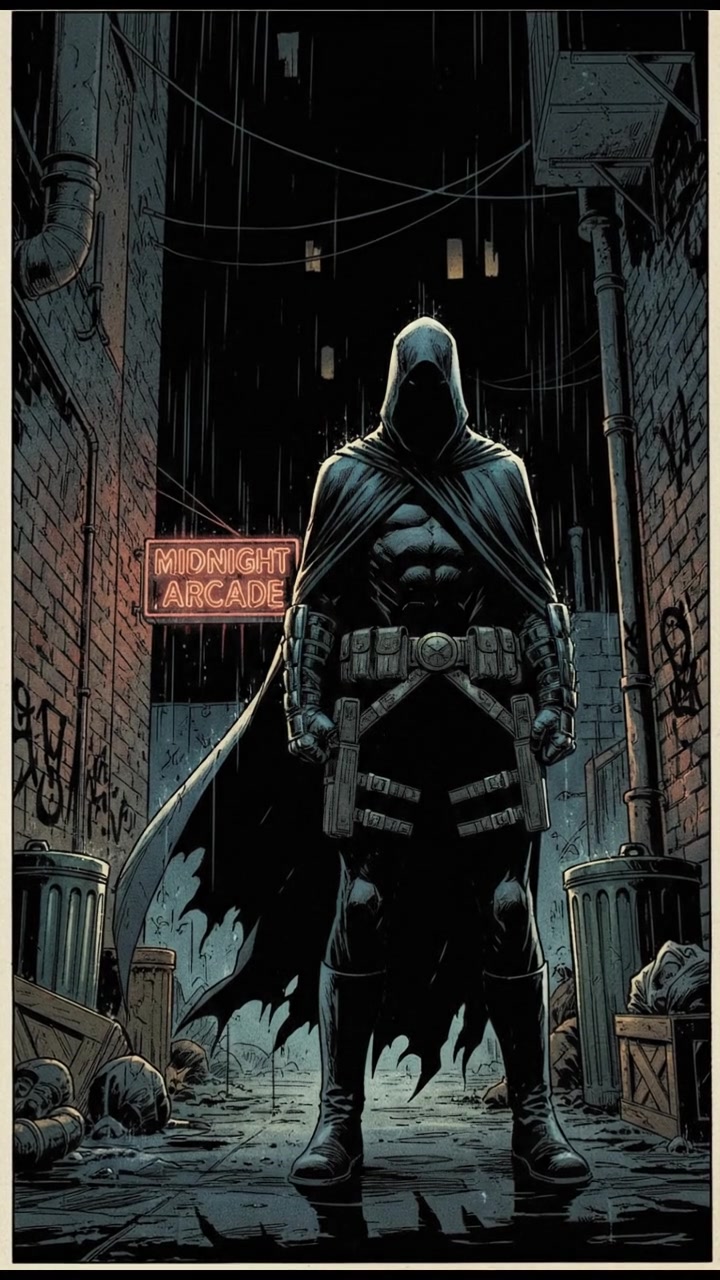 A shadowy figure standing in a dark alley, exuding an aura of mystery and danger.