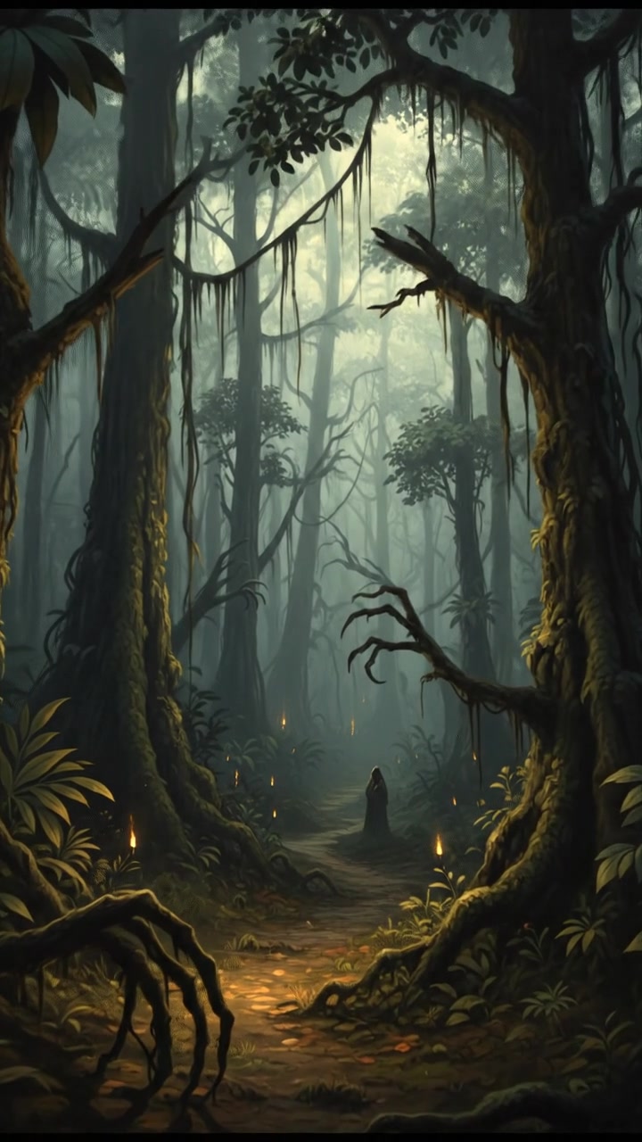 A dense tropical rainforest in Kalimantan filled with towering trees and vibrant green foliage.