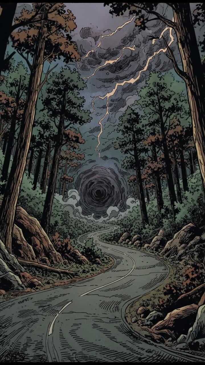 A scenic view of a winding road surrounded by dense forest, leading into the unknown.