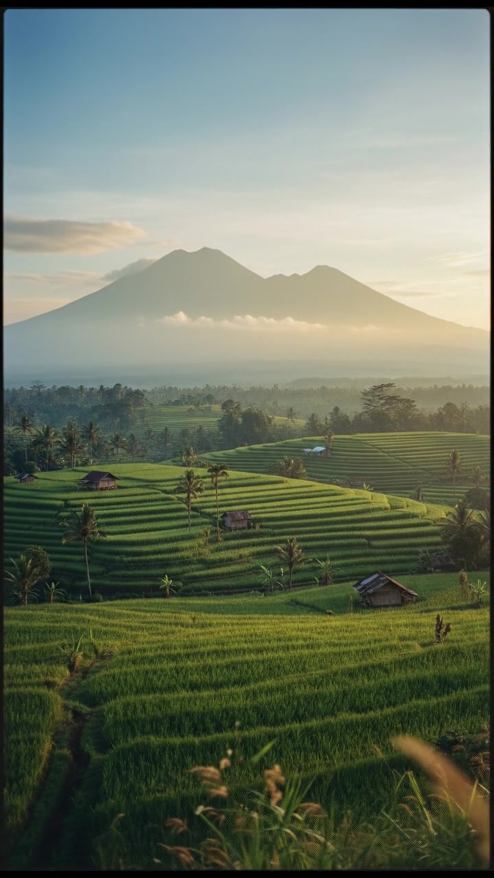 Serene Aerial Journey Over Indonesian Rice Fields
