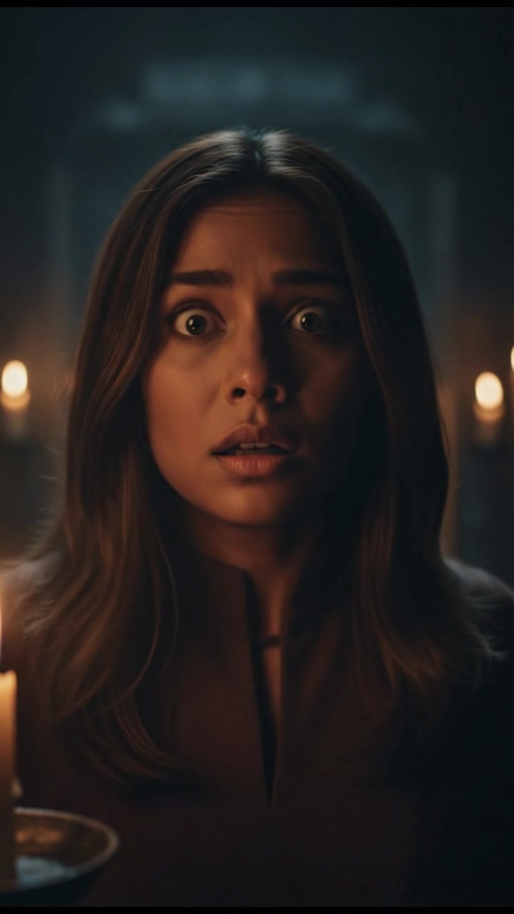 A close-up of Priya's face, showing her startled expression.