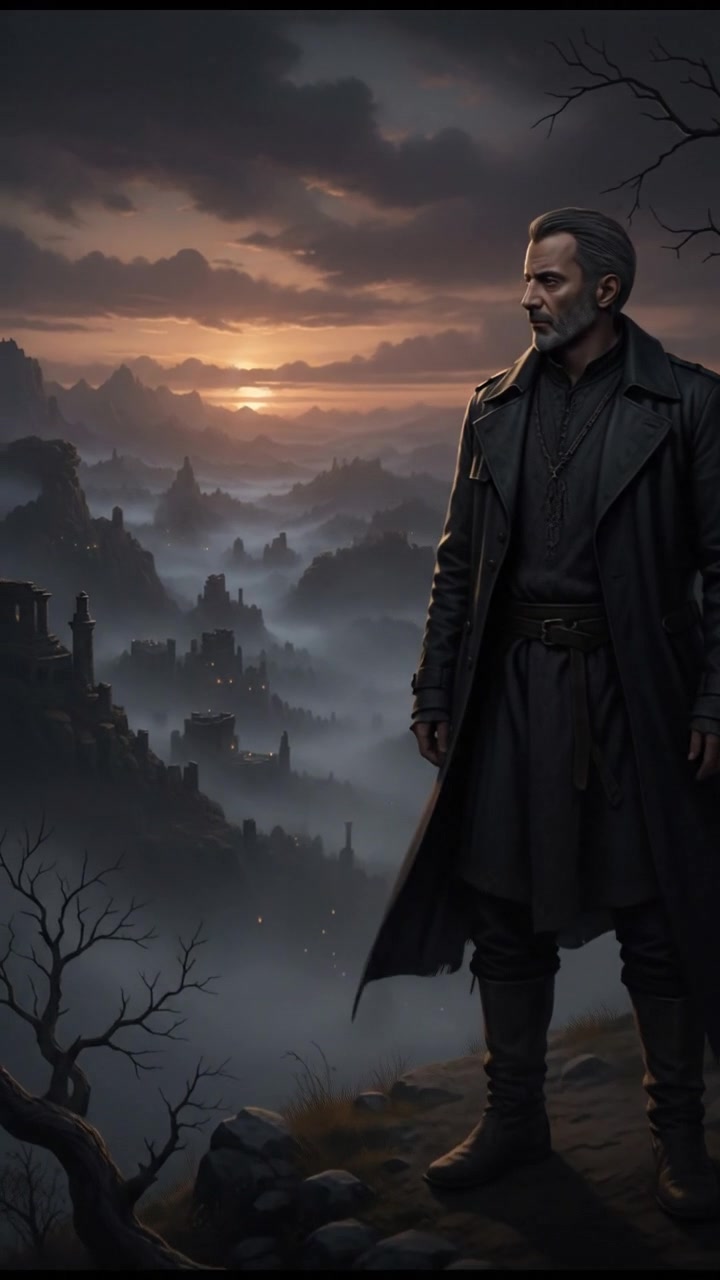 Omar standing on a hilltop, looking out over a valley during sunset.