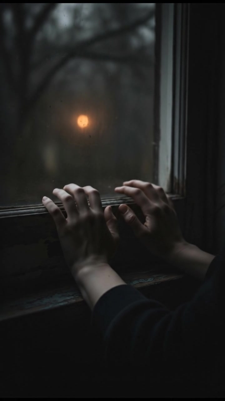 A close-up of Ashley's hands gripping the window sill, showing her anxiety.