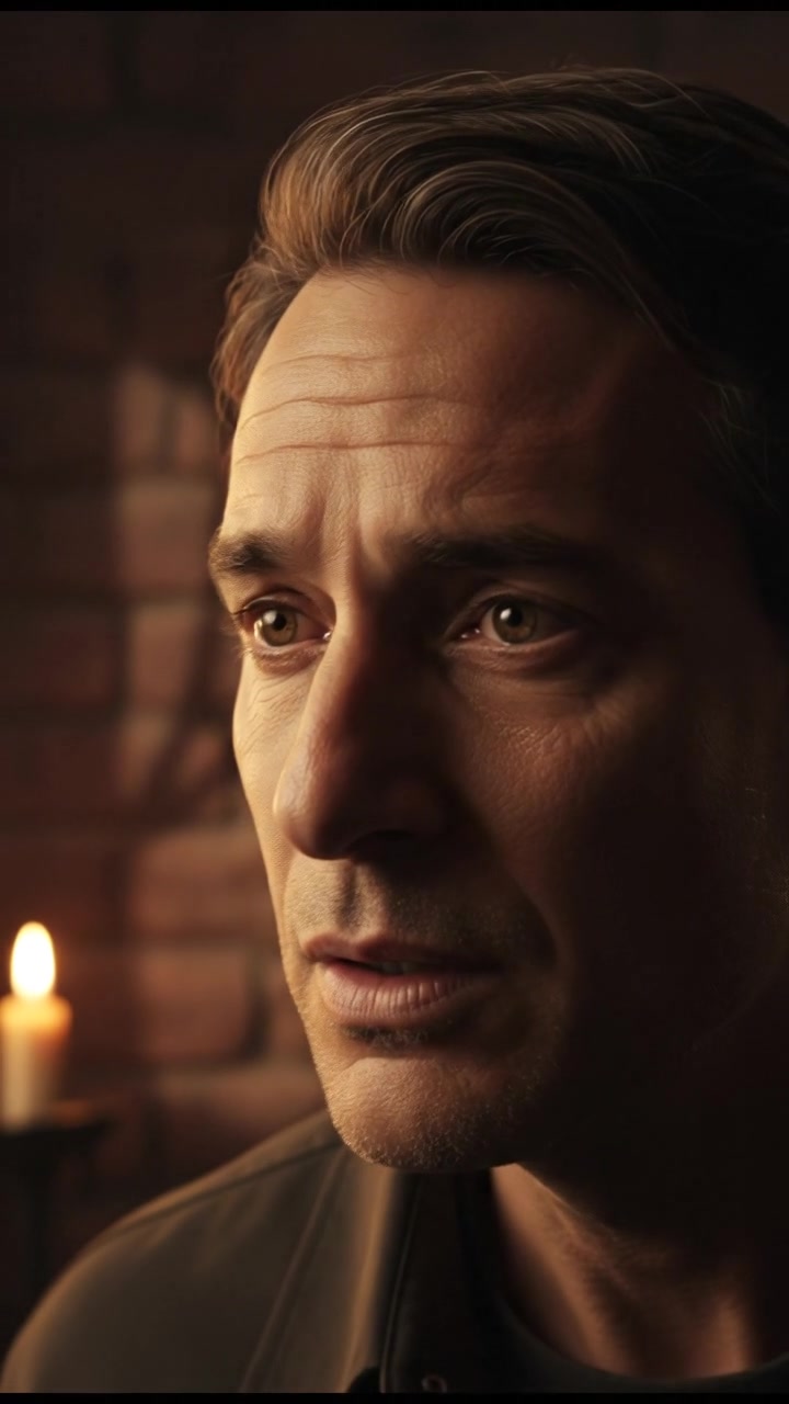 A close-up of Omar's face, looking concerned as he whispers urgently.