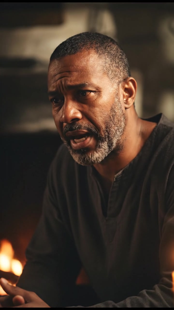 The Kwame sitting in a dimly lit room, speaking with a serious expression.