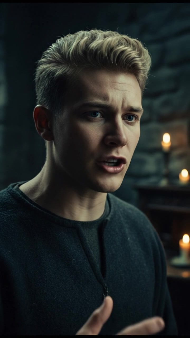 A close-up of Ryan, eyes focused and intense, as he pauses mid-speech.