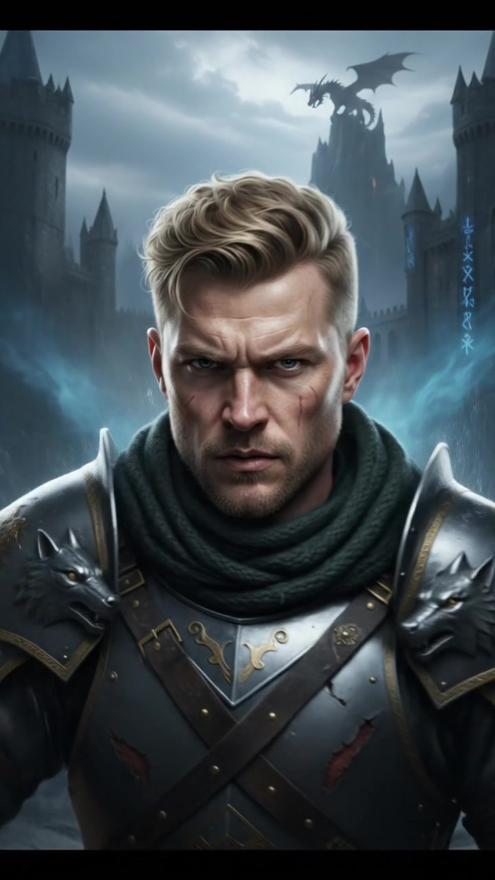 A close-up of Ryan's face, with a focused expression as he prepares for battle.