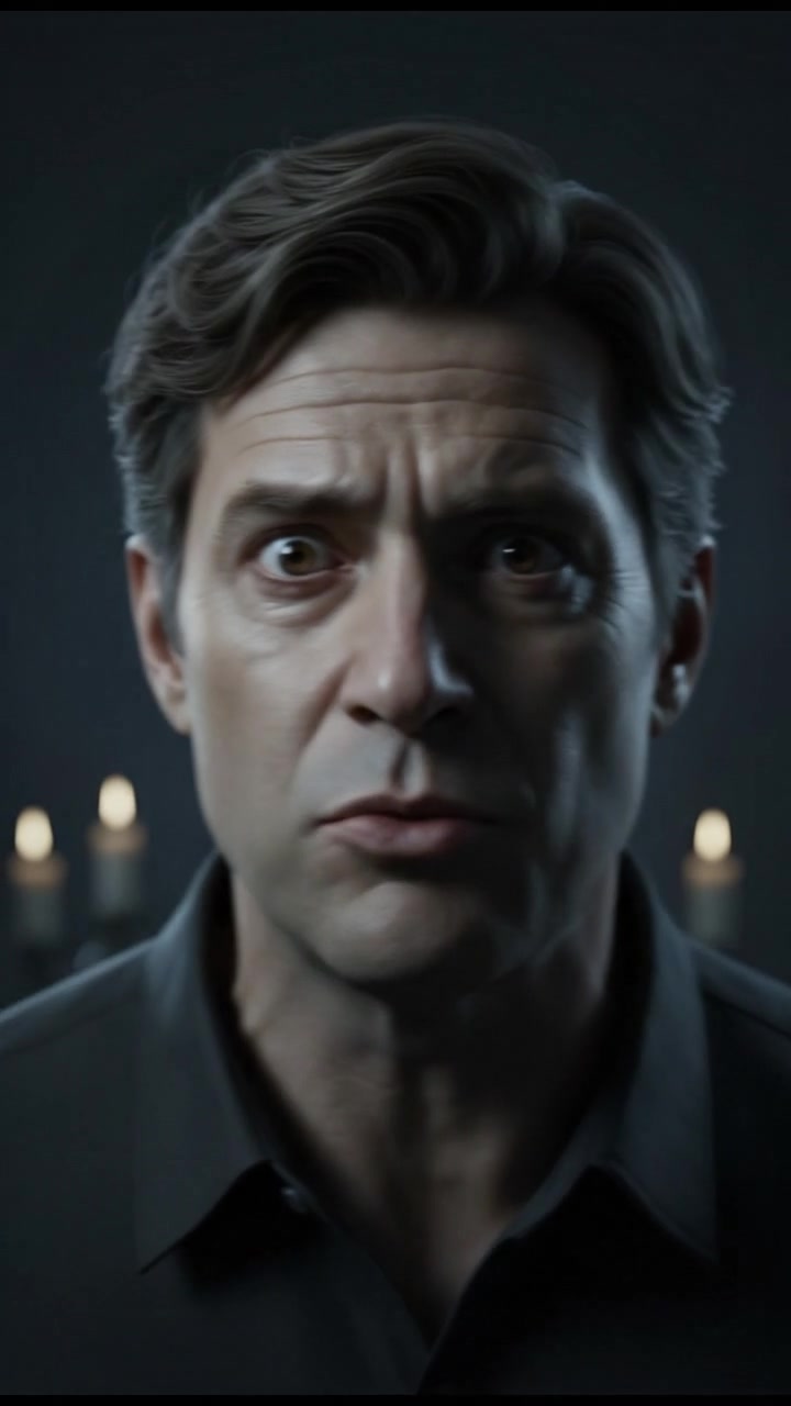 Close-up of Mark's face showing fear, illuminated by the moonlight, as he stutters in disbelief.