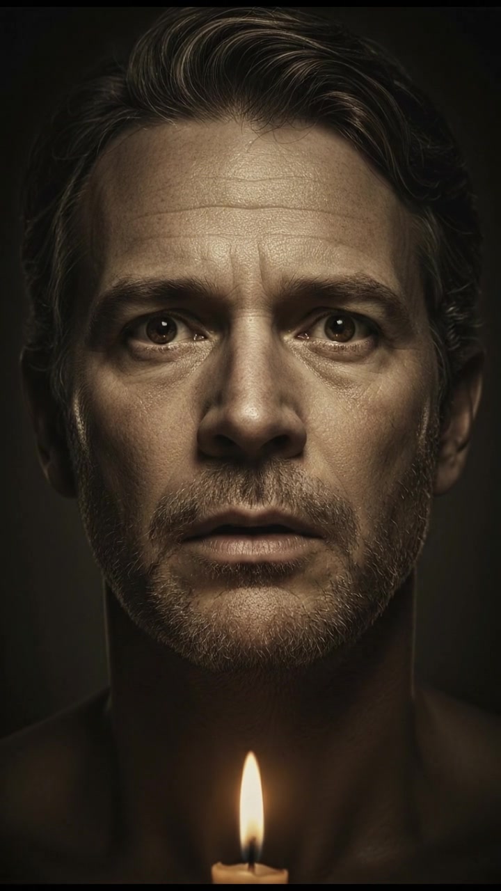 A close-up of Mark's face, looking scared, with a focus on his eyes.