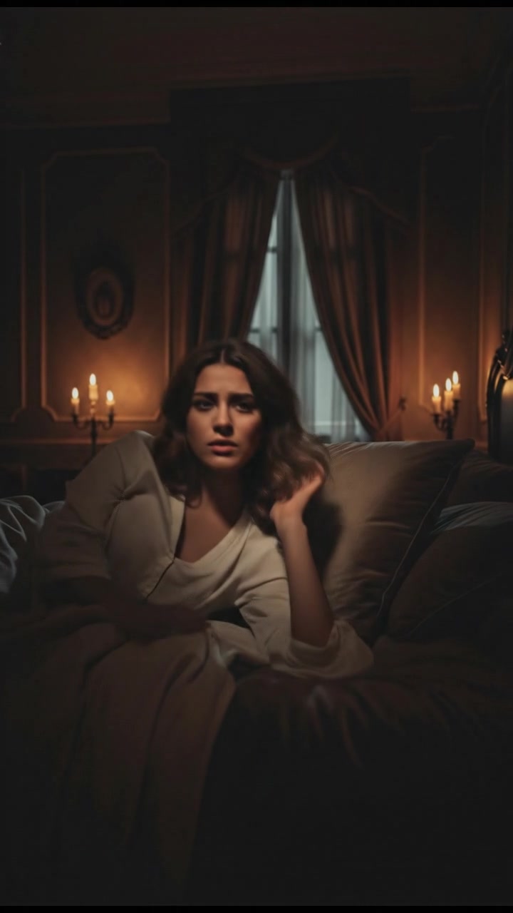 Laila lies back on her bed with a concerned expression, the room dimly lit.