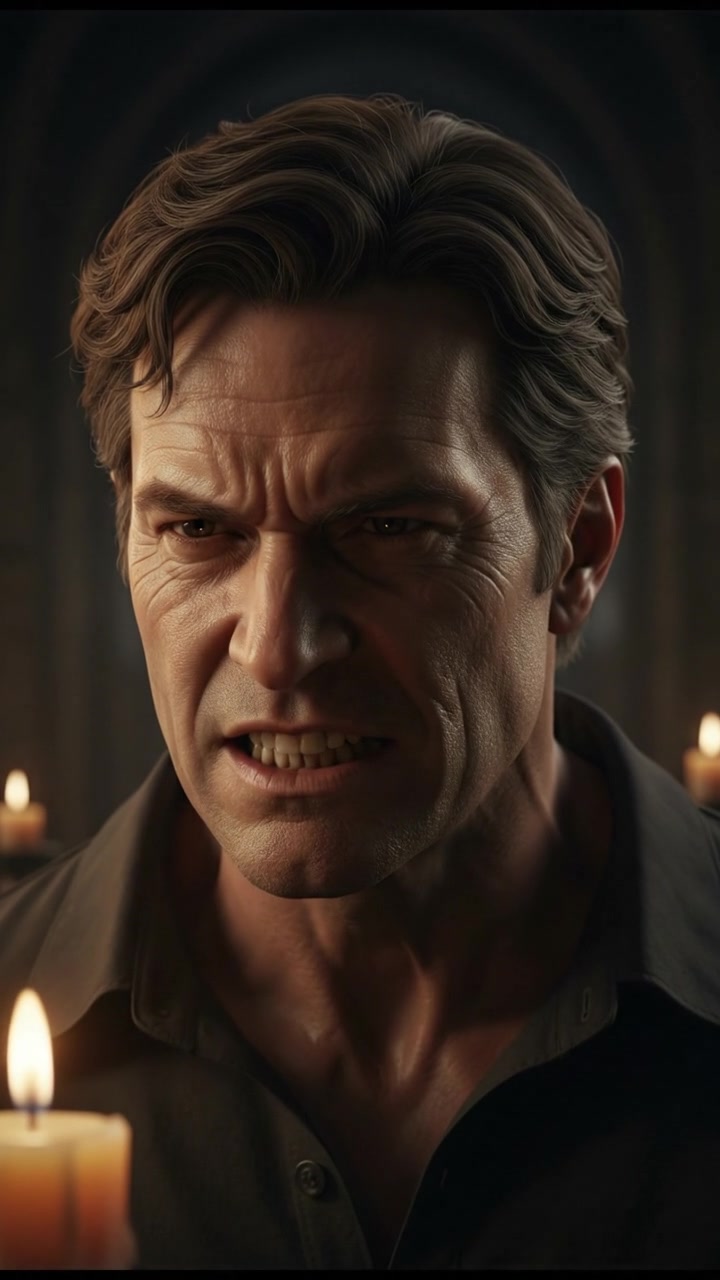 A close-up of Mark's fierce expression as he declares his authority.