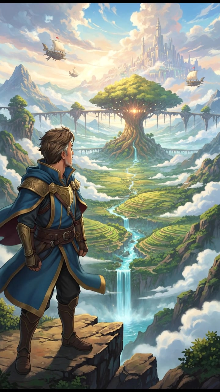 Omar stands at a cliff's edge, looking out over the vast lands.