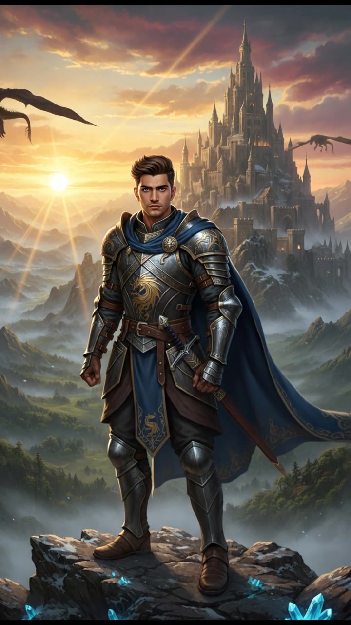 A young man named Arjun stands on a mountain peak, looking determined while the sun rises behind him.