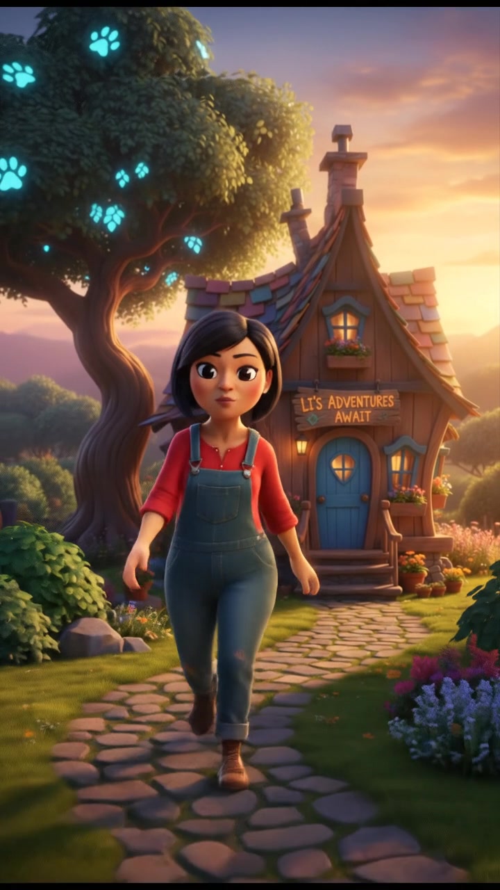 Li standing outside her modest house, with a look of determination on her face.