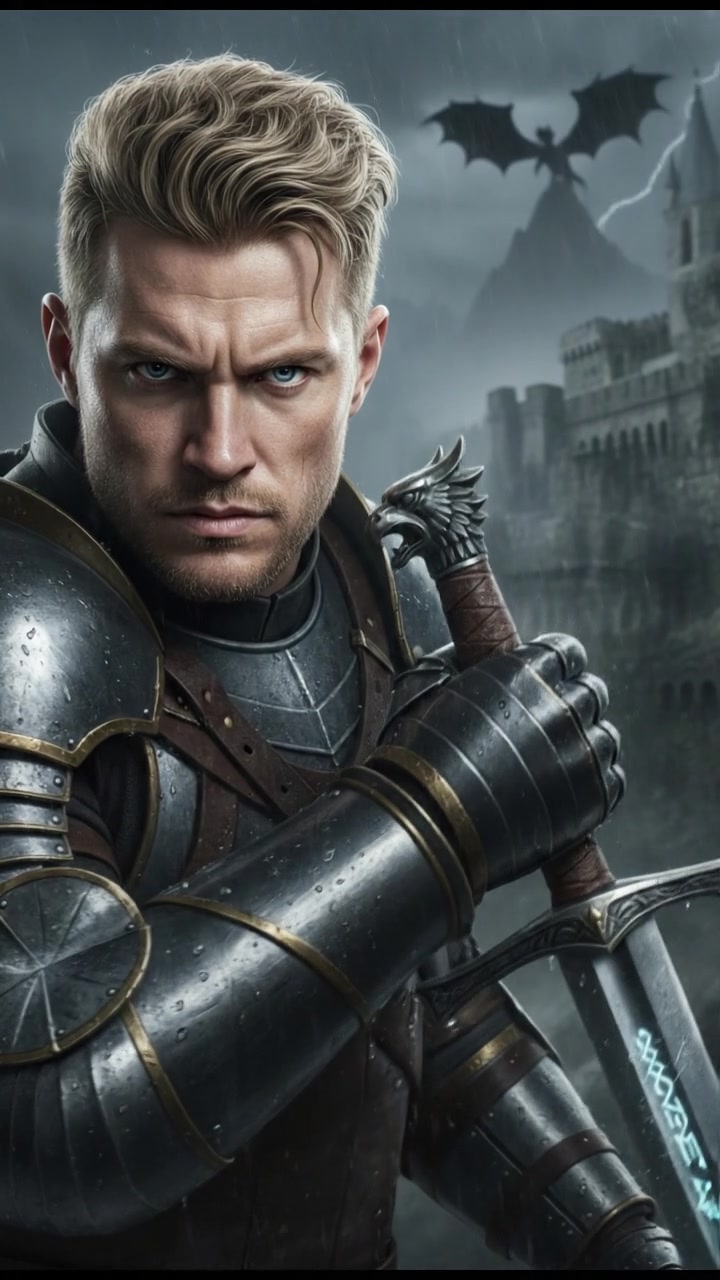 A close-up of Ryan’s hand gripping a sword tightly, with determination in his expression.