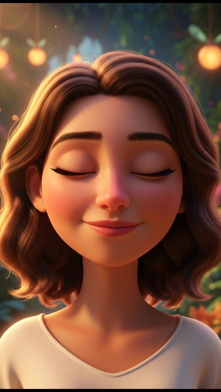 A close-up of Laila's serene expression, with sunlight casting soft shadows on her face.