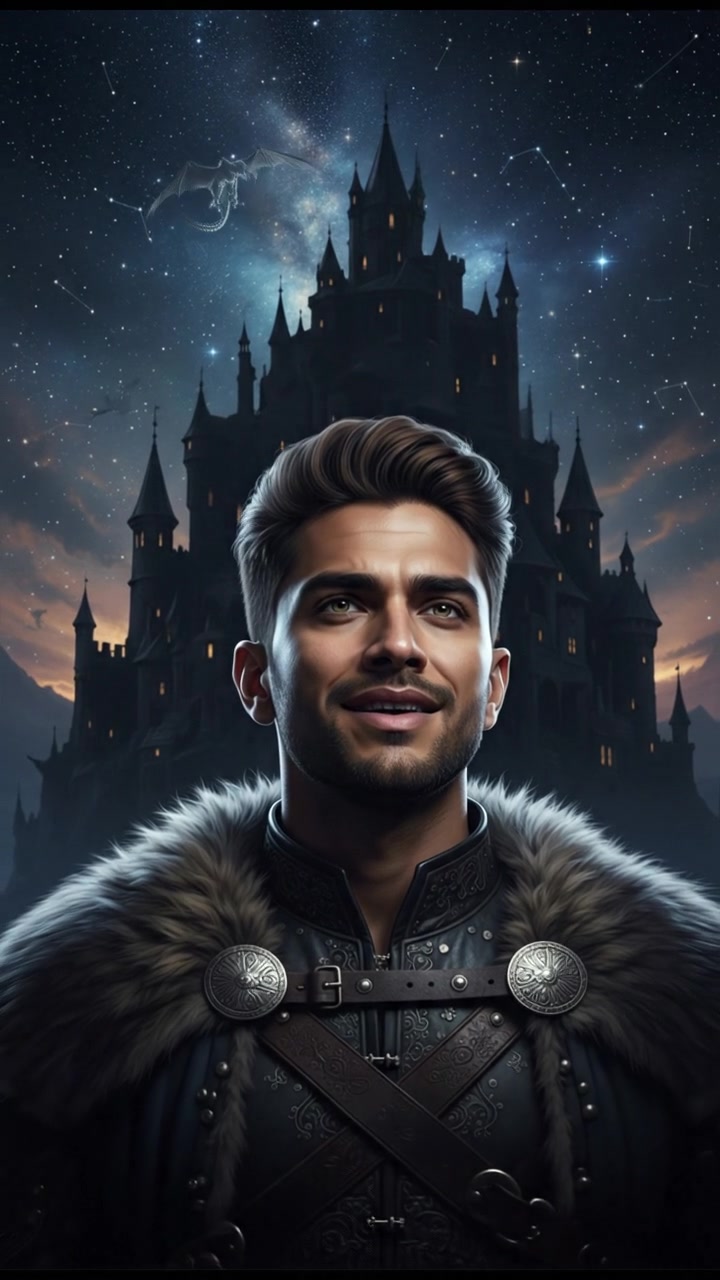 A close-up of Arjun's face as he gazes intently at the stars, the moonlight illuminating his features.