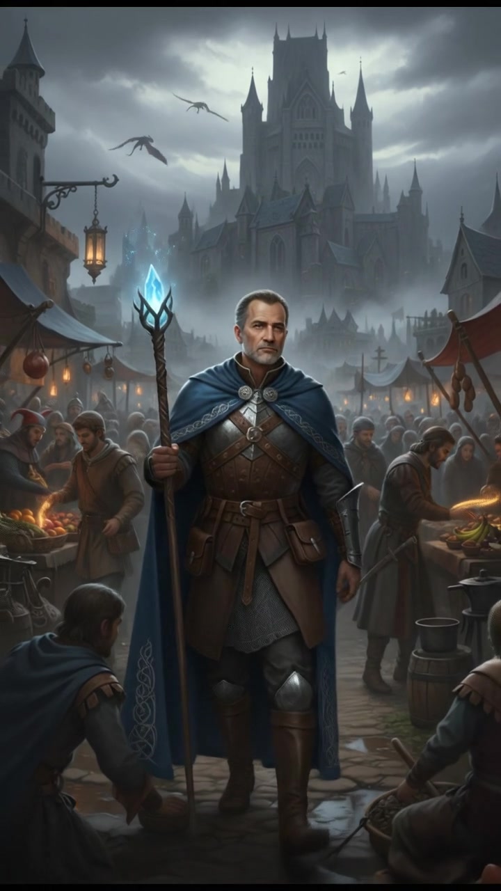 Omar walking through a bustling marketplace filled with people oblivious to his presence.