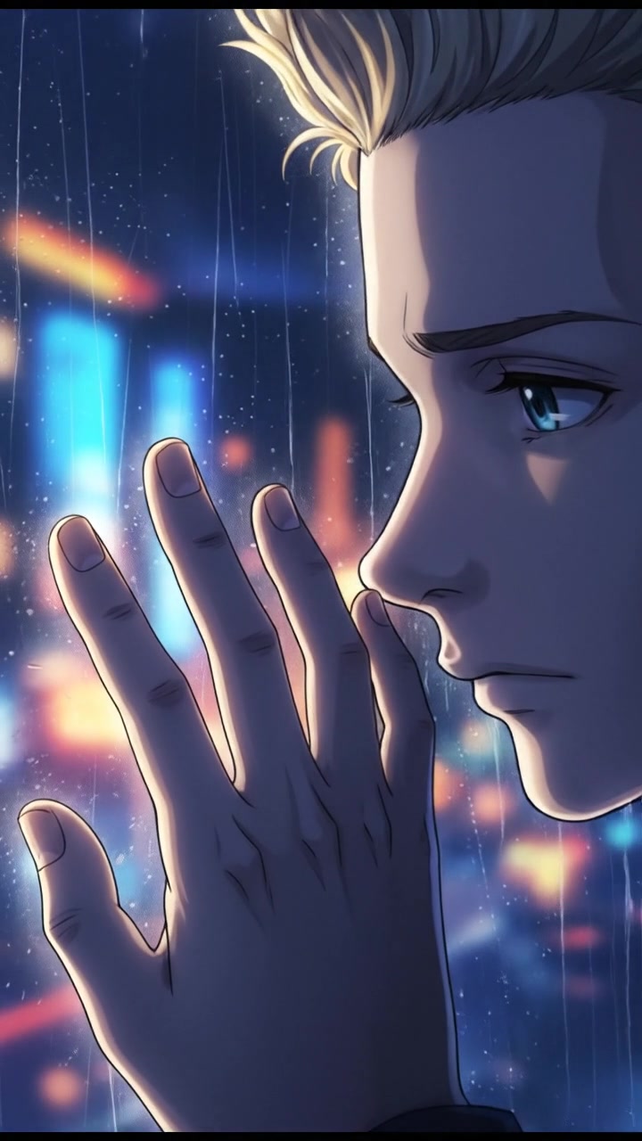 A close-up of Ryan’s fingers brushing against the window, surrounded by shadows.