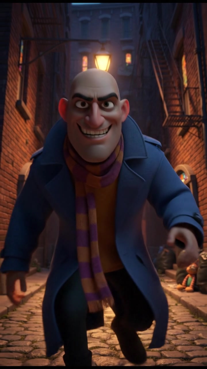 Carlos lurking in the shadows of an alley, with a menacing expression.