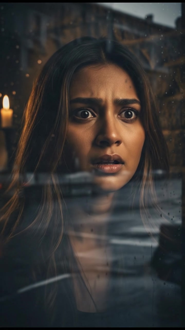 Close-up of Priya's face, looking anxious as she watches the empty street.