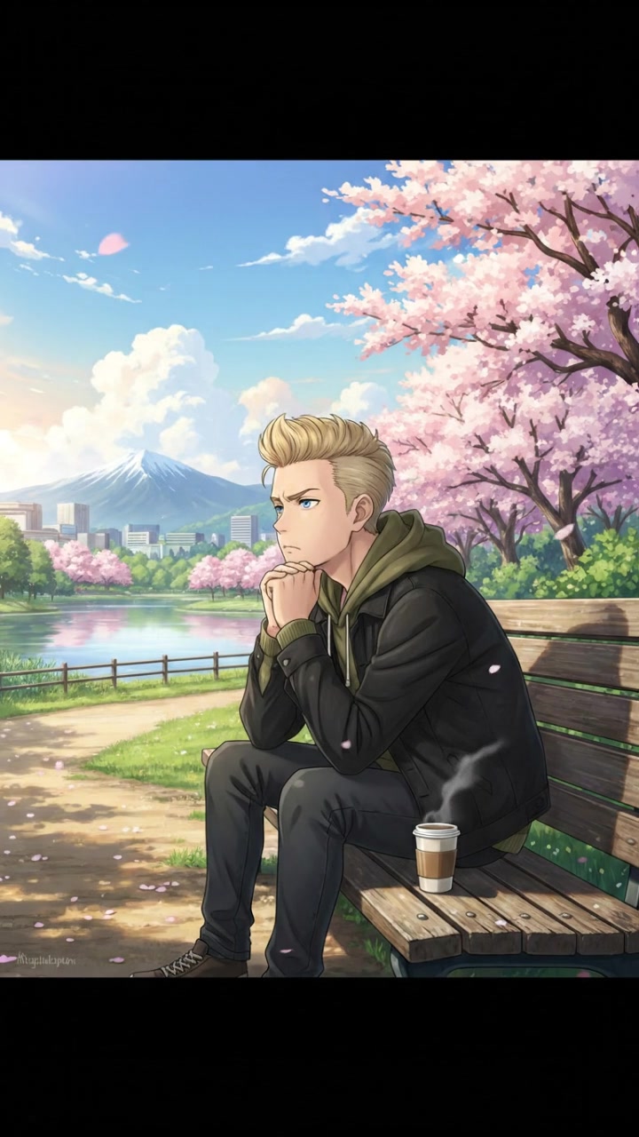 Ryan sitting on a park bench, deep in thought.