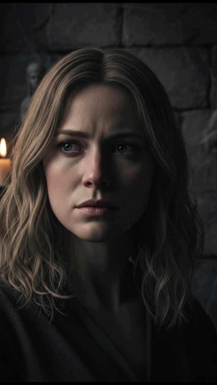 Close up of Ashley's face as she reflects, deep in thought.