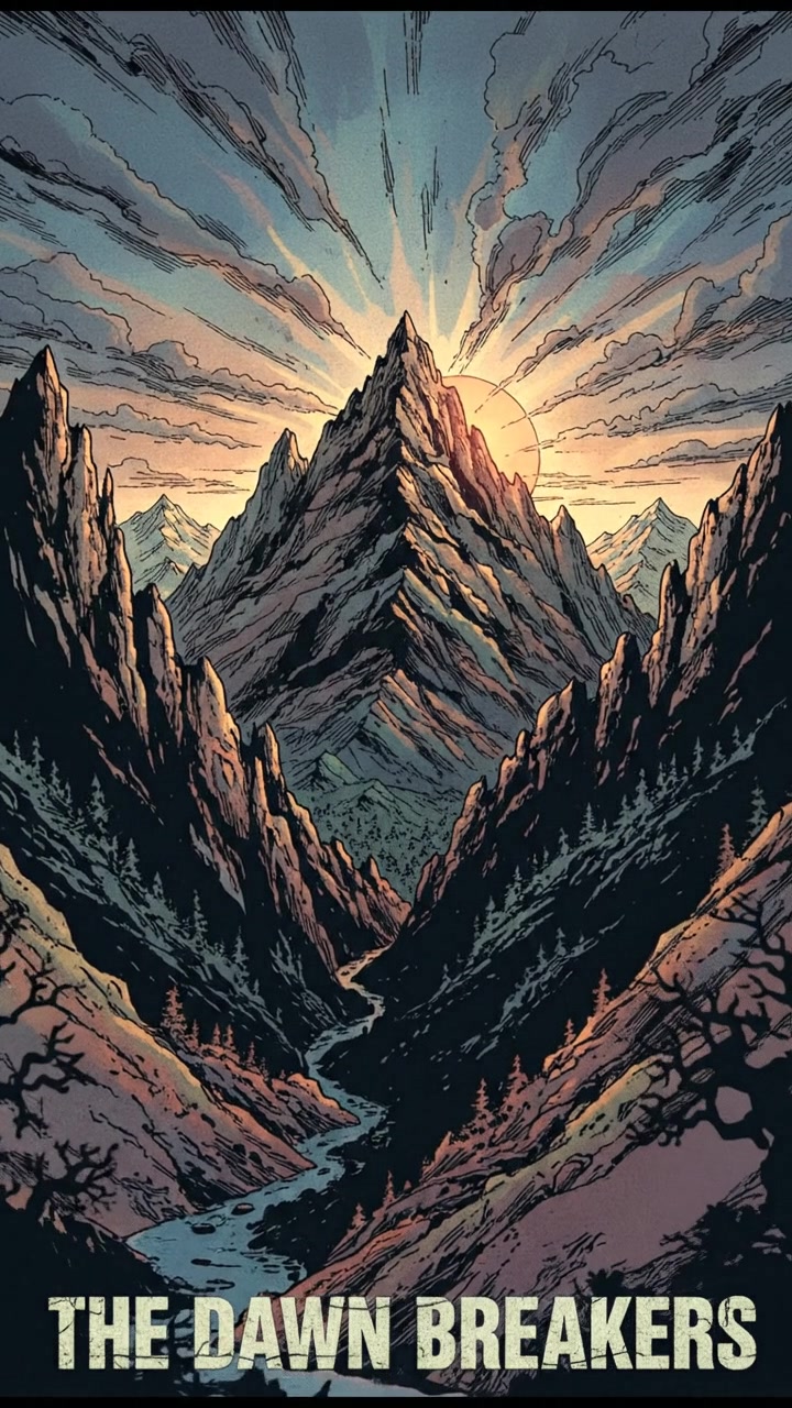 A majestic sunrise over a mountain landscape with a clear sky.